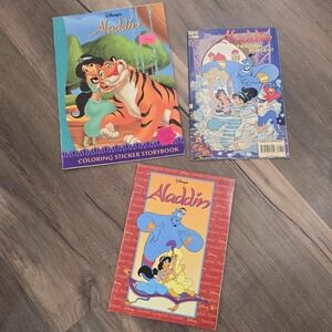 3 Vintage 90s Disney Aladdin Jasmine Coloring Sticker Activity Comic Story Books